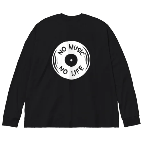 ノーミュージックノーライフ レコード盤デザイン ホワイト Big Long Sleeve T-Shirt