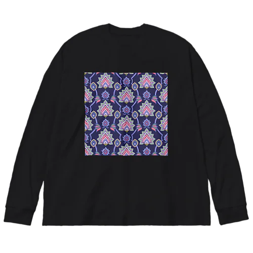 インド風の植物柄（紫） Big Long Sleeve T-Shirt