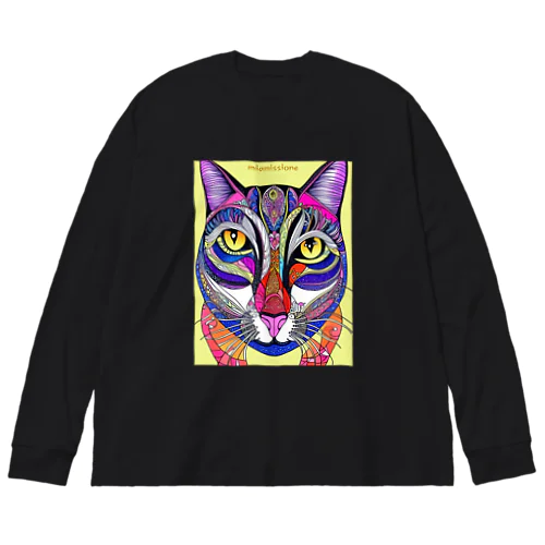 カラフルでエスニックテイストでポップな猫－Colorful, ethnic flavored, pop cat. ビッグシルエットロングスリーブTシャツ