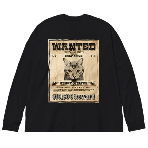 WANTED ハート泥棒（舌をだす猫） Big Long Sleeve T-Shirt