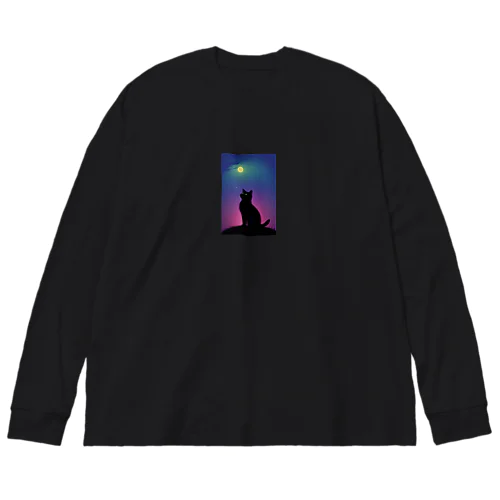 黒猫と不思議な夜 ビッグシルエットロングスリーブTシャツ