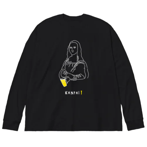 名画 × BEER（モナ・リザ）白線画 Big Long Sleeve T-Shirt