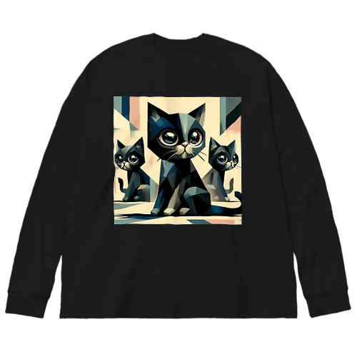 黒猫　キュビズム01 ビッグシルエットロングスリーブTシャツ