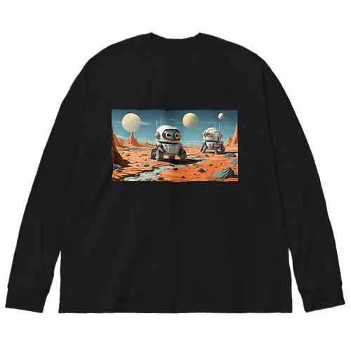 月面探査する2機のかわいいレトロロボットくん Big Long Sleeve T-Shirt