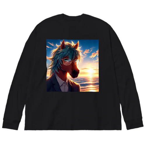 弁護士の馬、夕焼けの浜辺で自撮りする Big Long Sleeve T-Shirt