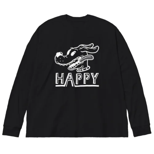 happy dog (white ink) ビッグシルエットロングスリーブTシャツ