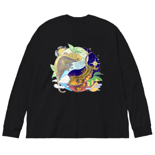 クレステッドゲッコーの陰陽魚 Big Long Sleeve T-Shirt