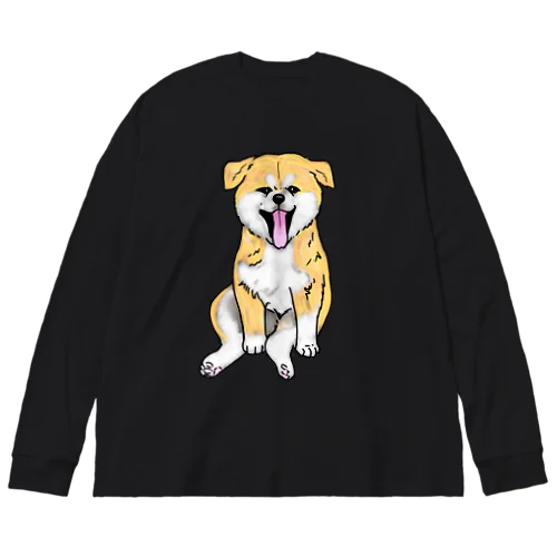 秋田犬のおすわり仔犬 ビッグシルエットロングスリーブTシャツ