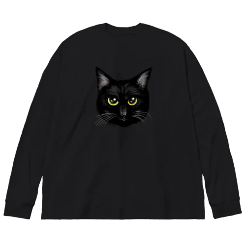 上目使いの黒猫 ビッグシルエットロングスリーブTシャツ