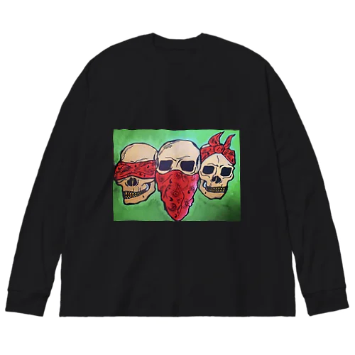 見ざる聞かざる言わざる スカル skull チカーノ Big Long Sleeve T-Shirt