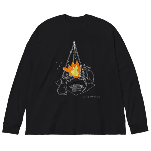 猫と焚き火 白線 Big Long Sleeve T-Shirt