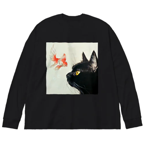 金魚と黒猫 ビッグシルエットロングスリーブTシャツ