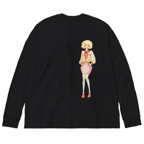 ファッションデザイン画イラスト 「ピンクの女の子」 Big Long Sleeve T-Shirt