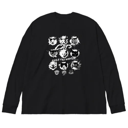 猫が世界を支配する9FACES（黒） ビッグシルエットロングスリーブTシャツ