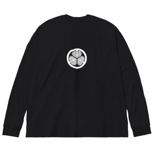 徳川家康 家紋 三つ葉左葵巴の紋 葵（白） Big Long Sleeve T-Shirt