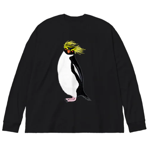 　風に吹かれるイワトビペンギンさん(文字無しバージョン ビッグシルエットロングスリーブTシャツ