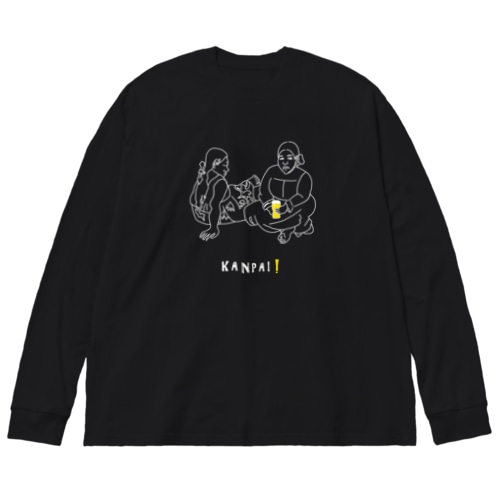名画 × BEER（タヒチの女）白線画 Big Long Sleeve T-Shirt