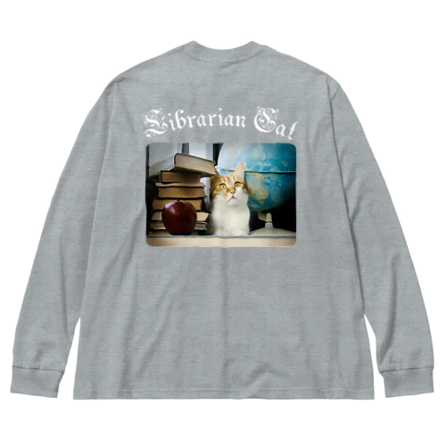 図書館猫 Murchik ♡ Librarian Cat ♡ Ukrainian cat ウクライナ 本と猫 Donation Items Big Long Sleeve T-Shirt