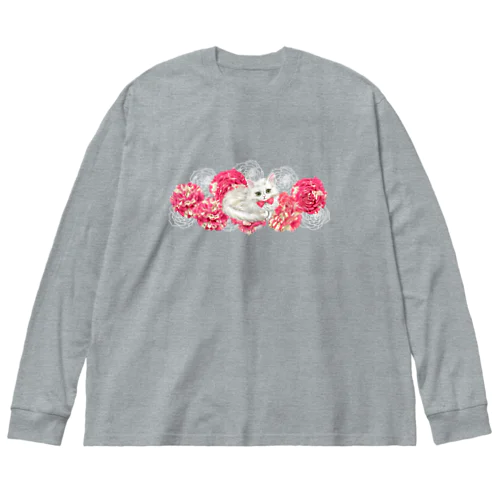 薔薇とチンチラシルバー Big Long Sleeve T-Shirt