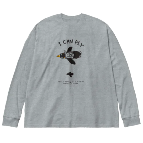 ペンギンの夢(濃い色線) ビッグシルエットロングスリーブTシャツ