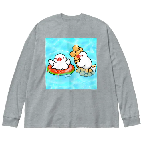 ぷかぷか水遊び文鳥ず ビッグシルエットロングスリーブTシャツ