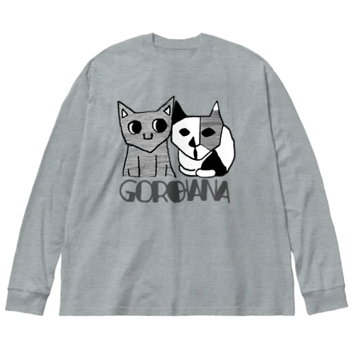 【猫】目覚めた猫の漫画『ごろとはな』-GOROHANA- ビッグシルエットロングスリーブTシャツ