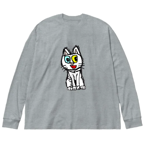 オッドアイの白猫エマメちゃんグッズ ビッグシルエットロングスリーブTシャツ