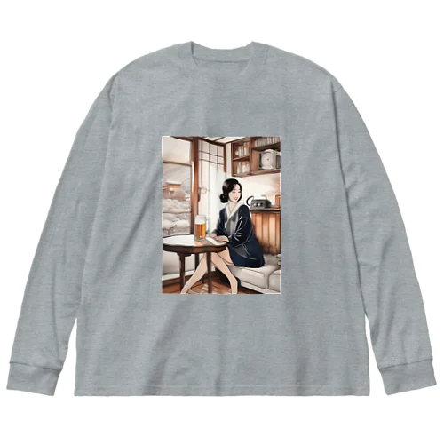 日本人女性冬ビール ビッグシルエットロングスリーブTシャツ