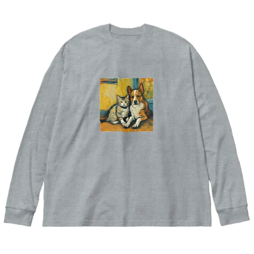 ゴッホが描いたような仲良しの猫と犬 Big Long Sleeve T-Shirt