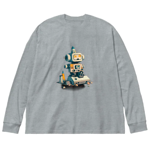 いろいろと四角いレトロなガラクタロボットくん ビッグシルエットロングスリーブTシャツ