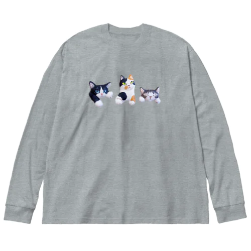 三匹のポケット猫 Big Long Sleeve T-Shirt