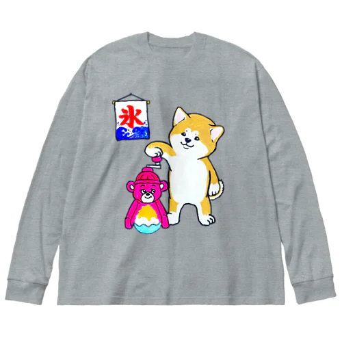 秋田犬のカキ氷屋さん ビッグシルエットロングスリーブTシャツ
