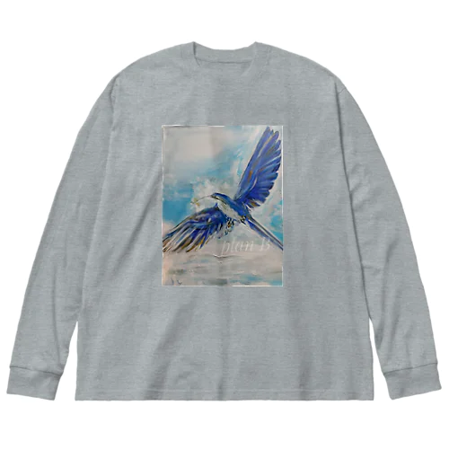 鳥PlanＢ　青い鳥と花 ビッグシルエットロングスリーブTシャツ