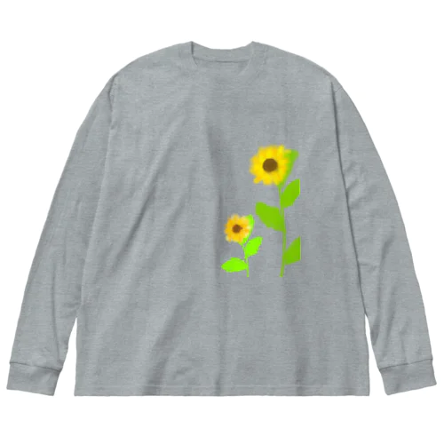 風に揺れる向日葵 ビッグシルエットロングスリーブTシャツ