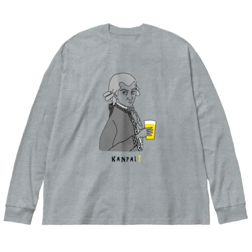 偉人 × BEER（モーツァルト）黒線画 ビッグシルエットロングスリーブTシャツ