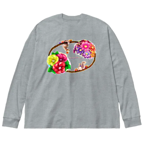 Beautiful Autumn 秋絵柄＋リス Big Long Sleeve T-Shirt