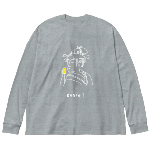 名画 × BEER（美人画）白線画 Big Long Sleeve T-Shirt