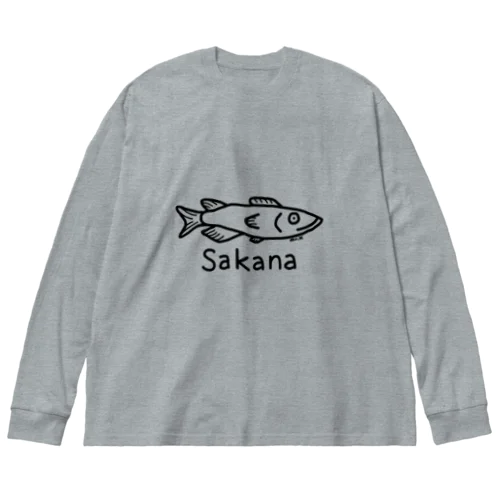 Sakana (魚) 黒デザイン ビッグシルエットロングスリーブTシャツ