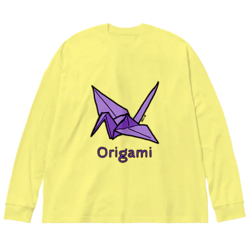 Origami (折り紙鶴) 色デザイン ビッグシルエットロングスリーブTシャツ