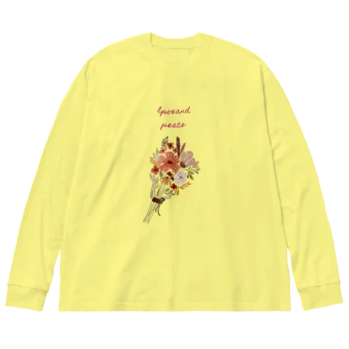 花束柄loveandpeace Big Long Sleeve T-Shirt