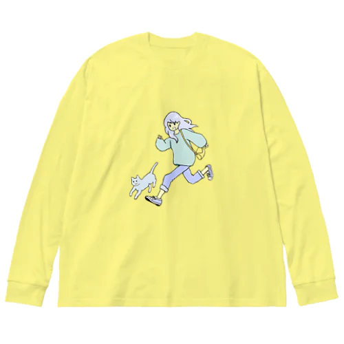 女の子と猫走る Big Long Sleeve T-Shirt