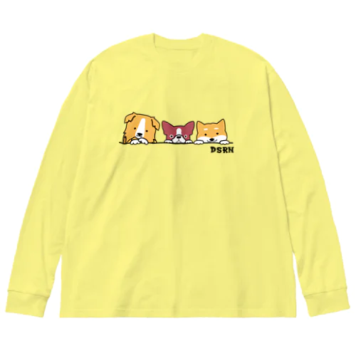 仲良しの三匹犬 ビッグシルエットロングスリーブTシャツ