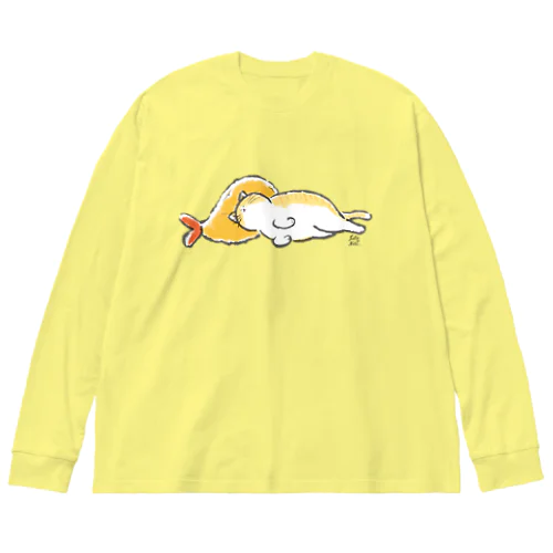 ピスピスゆーて寝るネコ【茶白】 ビッグシルエットロングスリーブTシャツ