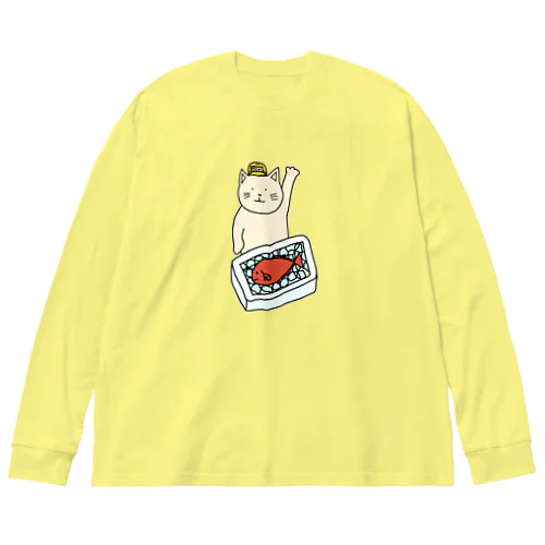 魚市場ねこ ビッグシルエットロングスリーブTシャツ