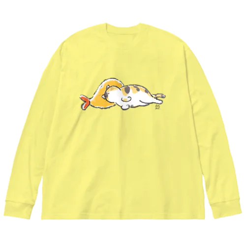 ピスピスゆーて寝るネコ【しまミケ】 ビッグシルエットロングスリーブTシャツ