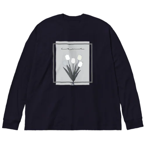 grayish color × white × charcoal ×  tulip bouquet ビッグシルエットロングスリーブTシャツ