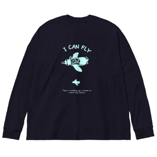 ペンギンの夢(薄水色線) ビッグシルエットロングスリーブTシャツ