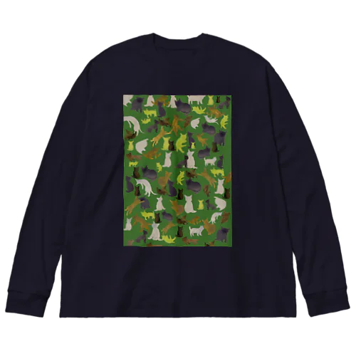 猫迷彩緑 Big Long Sleeve T-Shirt