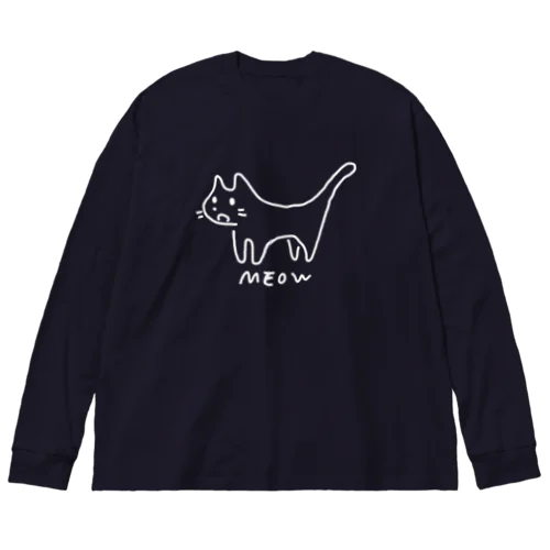 わりとゆるい白い線だけのねこ ビッグシルエットロングスリーブTシャツ