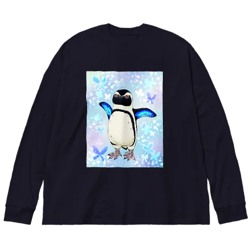 ケープペンギン「ちょうちょ追っかけてたの」(Blue) ビッグシルエットロングスリーブTシャツ